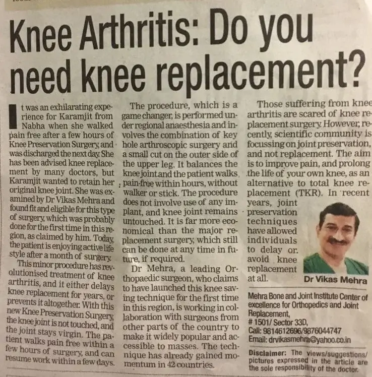 Knee Replacement News Chandigarh